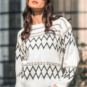 Cupshe White and Black Geometric Sweater